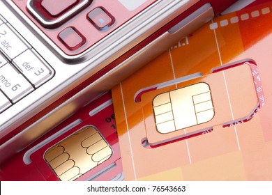 Close-up Of Mobile Phone With Sim Cards