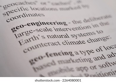 A closeup mockup of a dictionary of the word Geo-Engineering