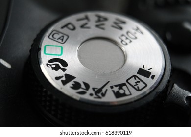 Close-up of modern camera dial ring