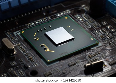 Close-up of modern CPU Chip Processor.