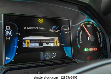 Close-up Of A Modern Electric Bus Digital Instrument Panel