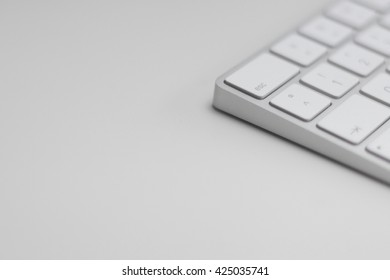 closeup of a modern white, silver keyboard macro