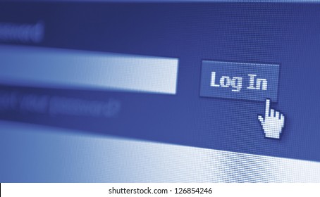 Close-up Of Monitor Screen And Log In Button Displayed