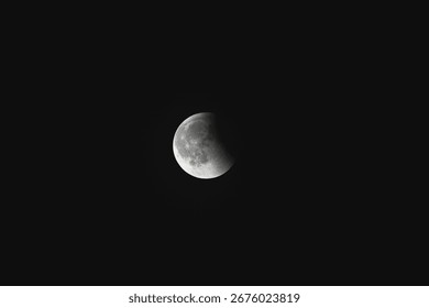 Close-up of the moon during a lunar eclipse against a dark night sky,lunar eclipse, moon phases
