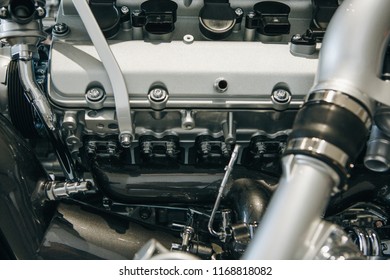 A close-up of the motor or car engine inside. Technology background