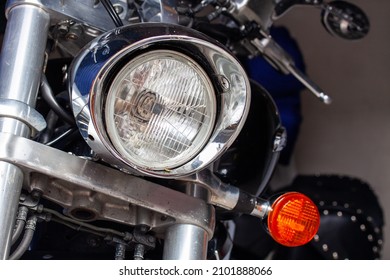 A Closeup Of Motorbike Headlight