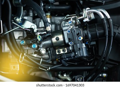 Close-up of a motorcycle engine