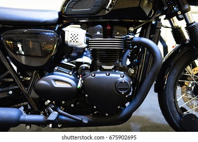 Closeup of motorcycle engine. 