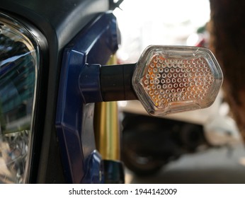 Closeup Of Motorcycle Turn Signal Light.