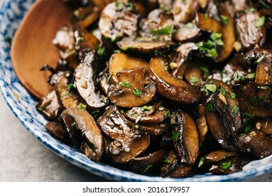 Closeup Of Mouth Watering Sautéed Cremini Mushrooms