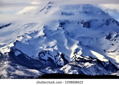 Closeup Of Mt Hood Oregon Showing A Winter Coast Of Snow 