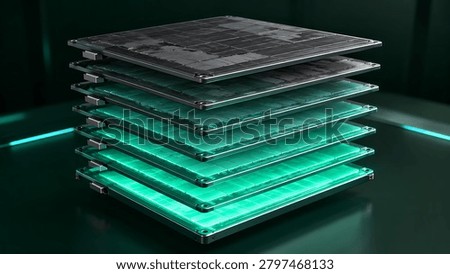 Close-up of a multi-layered battery cell structure representing advanced energy storage architecture and component density