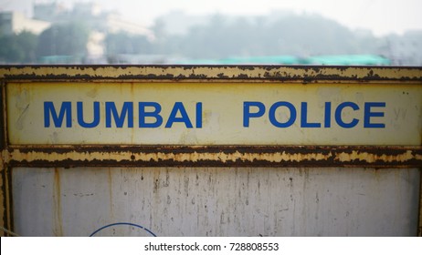 A Closeup Of A Mumbai Traffic Police Barrier With The Logo In Churchgate, Mumbai, Maharashtra, India. Shot In October 2017.