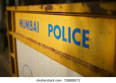 A Closeup Of A Mumbai Traffic Police Barrier With The Logo In Churchgate, Mumbai, Maharashtra, India. Shot In October 2017.