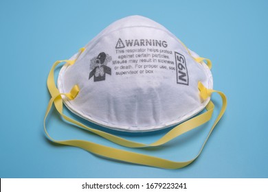 Closeup Of N95 Respirator. This Respirator Filter Out At Least 95% Airborne Particle Including Bacteria And Virus.