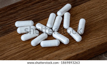 close-up of n-acetyl cysteine (NAC) capsules. dietary concept. dietary supplement selective focus photo.