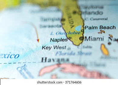 Closeup Of Naples, Florida On A Political Map Of USA.