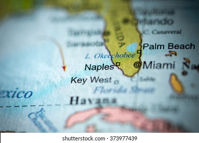 Closeup Of Naples, Florida On A Political Map Of USA.