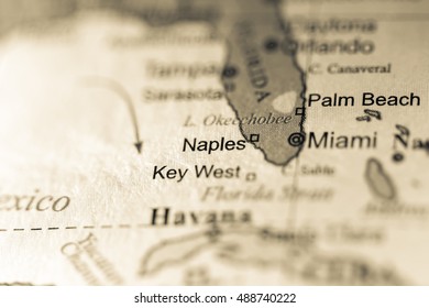 Closeup Of Naples, Florida On A Political Map Of USA.