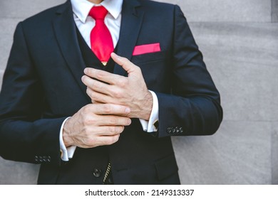 closeup neat suite dressing of gentle man. manager businessman lawyer formal dress clothes standing hand. 