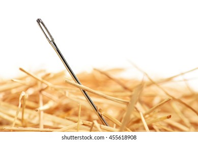 Closeup of a needle in haystack. Isolted on white  - Shutterstock ID 455618908
