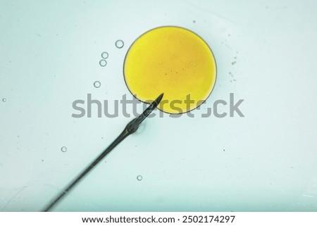 Close-up of a needle injecting into an egg for IVF, highlighting the delicate and meticulous process of in vitro fertilization.