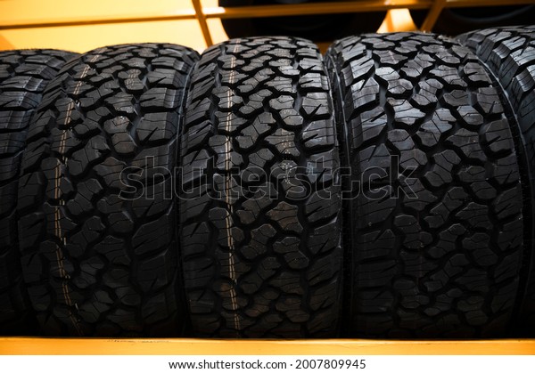 Close-up of new tires or stock tires car driving\
concept safe driving\
concept