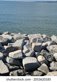 Closeup Of Ocean Rock Wall At Huntington Beach Newport News, VA