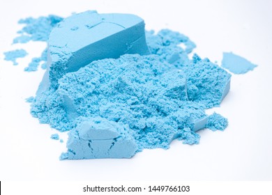 Closeup Og Blue Kinetic Sand On The White Background. Kids Development Concept.