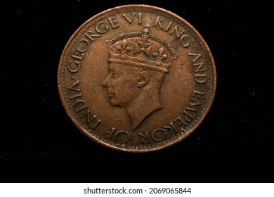 A Close-up Of The Old Ceylon 1 Cent Bronze Coin In 1944 Issued By The British Empire.