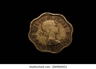 A Close-up Of The Old Ceylon 2 Cents Bronze Coin In 1944 Issued By The British Empire.