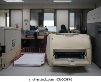 Closeup Old Laser Printer In Office