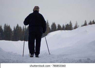 Closeup Old Male Skier To Race In The Forest During The World Cup In Cross Country Skiing