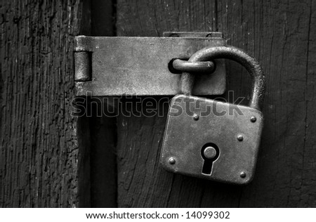Close-up of an old padlock in B&W