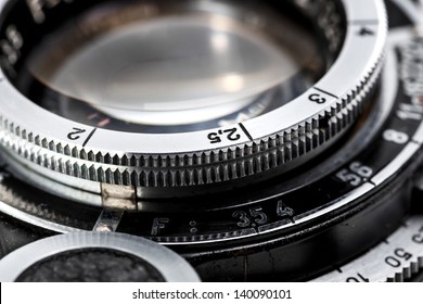 Closeup Of Old Retro Film Camera Lens