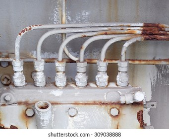 Close-up Of Old Steam Trap Valve On Pipe Connection