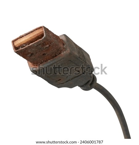 close-up of old usb port with severe rust which exposed to moisture or other corrosive elements, unusable or replaceable electronic device connector isolated on white background ストックフォト © 