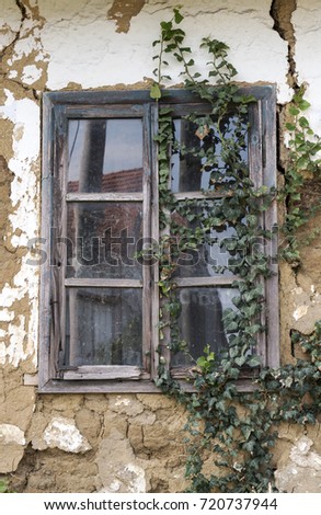 Similar – Wilder Wein an einem verlassenen Gebäude mit geschlossenem Fenster und Satellitenschüssel