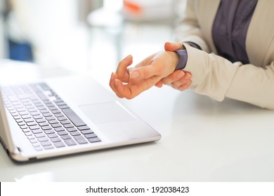 Closeup On Business Woman With Wrist Pain