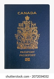 Close-up On A Canadian Passport Isolated On A White Background.