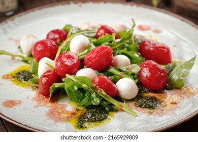 Closeup On Cherry Tomato And Mozzarella Cheese Salad