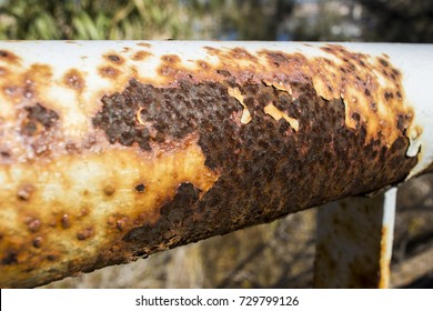 Close-up On Corroded Steel Pipe, Steel Corrosion, Generalized Corrosion, Redox