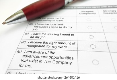 Closeup On An Employee Satisfaction Survey                                
