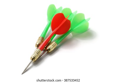 Close-up On Group Of Darts, Isolated On White Background.