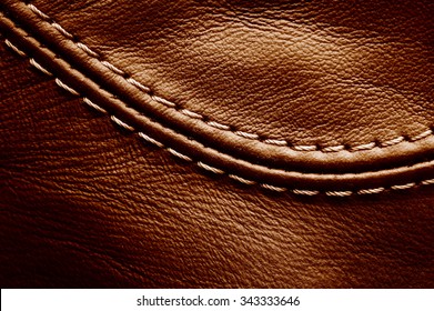 Closeup On A Leather Texture With A Linear Stitch