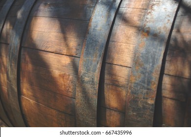 Closeup On An Old Wine Barrel