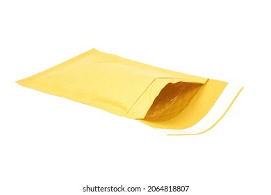 Close-up On An Open Padded Envelope Isolated On White Background.