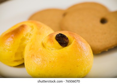 Closeup On Saffron Bun (Lussebulle)