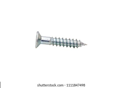 Close-up on screws, metal screws, iron screws, wood screws isolated on whited background