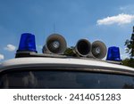 Close-up on the siren of an old Volkspolizei on the top of a Barkas van. The Deutsche Volkspolizei, commonly known as the Volkspolizei or VoPo, was the national police force.